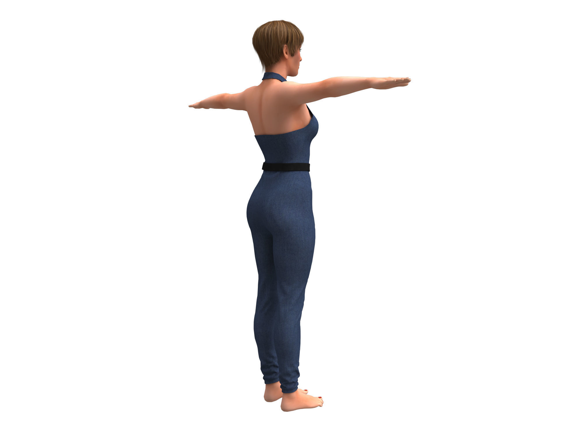 3d realistic female with  clothing jumpsuit 3D model_11