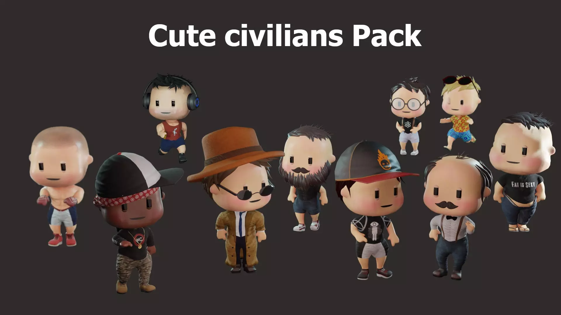 Cute civilian boys pack Low-poly 3D model_0