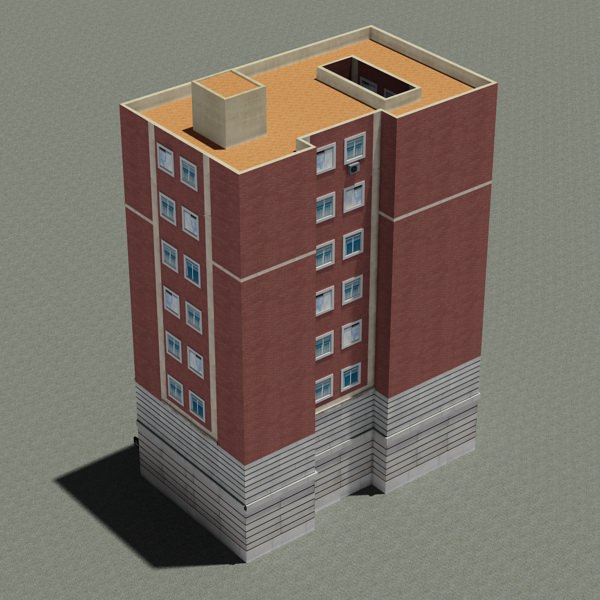 Building apartment with flat roof Low-poly 3D model_2