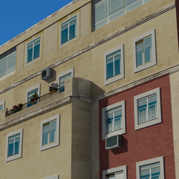 Building apartment with flat roof Low-poly 3D model_6