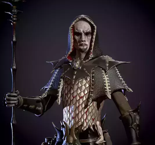 Wizard skeleton holding staff Low-poly 3D model