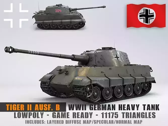 Low Poly Tiger II Ausf G heavy tank Low-poly 3D model