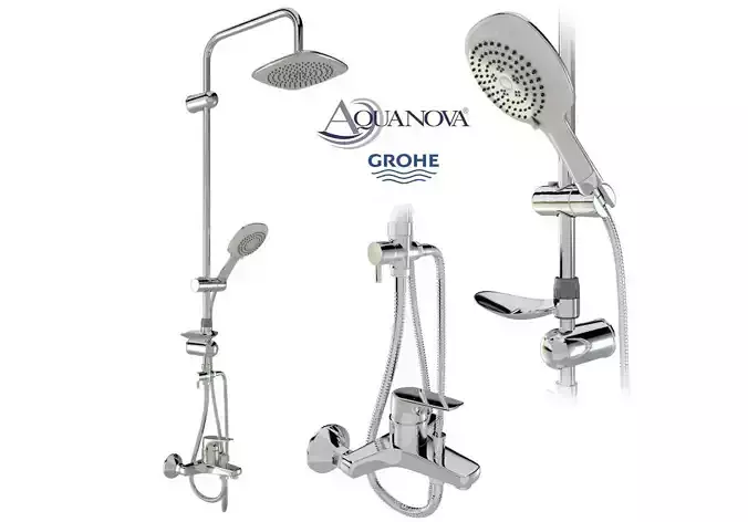 Shower set AQUANOVA Robot Square 8087 VENUS and mixer GROHE 3D model