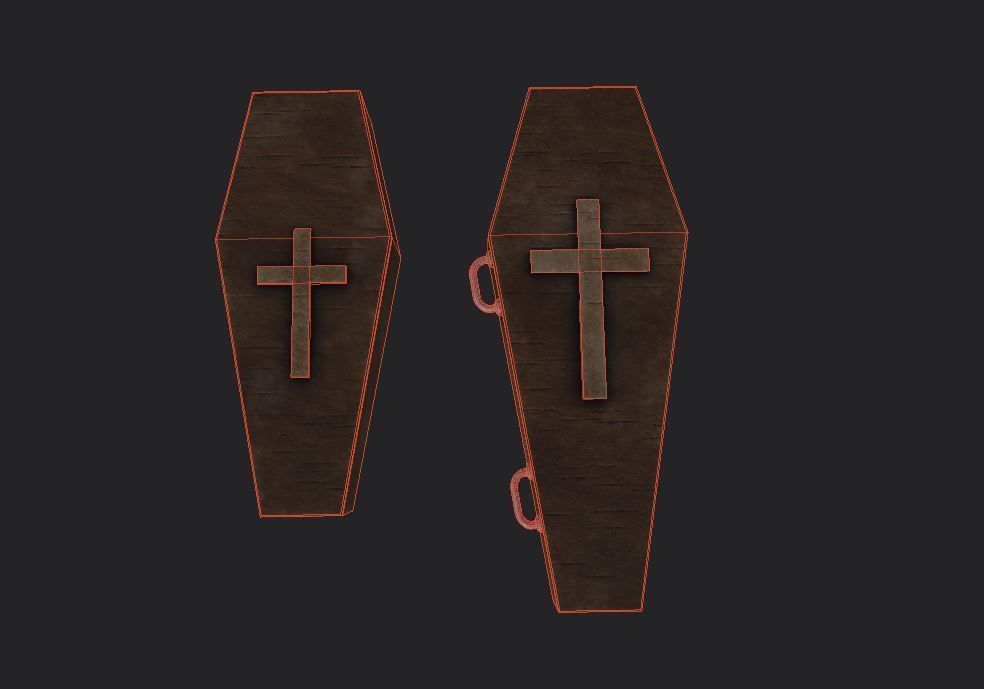 Coffin wood Low-poly 3D model_8