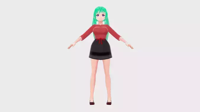 ASIAN GIRL DANCER 3D MODEL ANIME CHARACTER T-POSE SHAPE KEYS 3D model