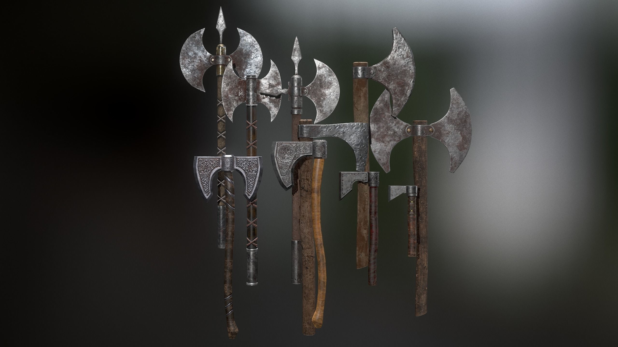 Medieval Weapons Axe Collection-01 Low-poly 3D model_3