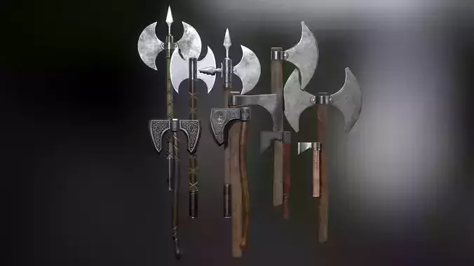 Medieval Weapons Axe Collection-01 Low-poly 3D model