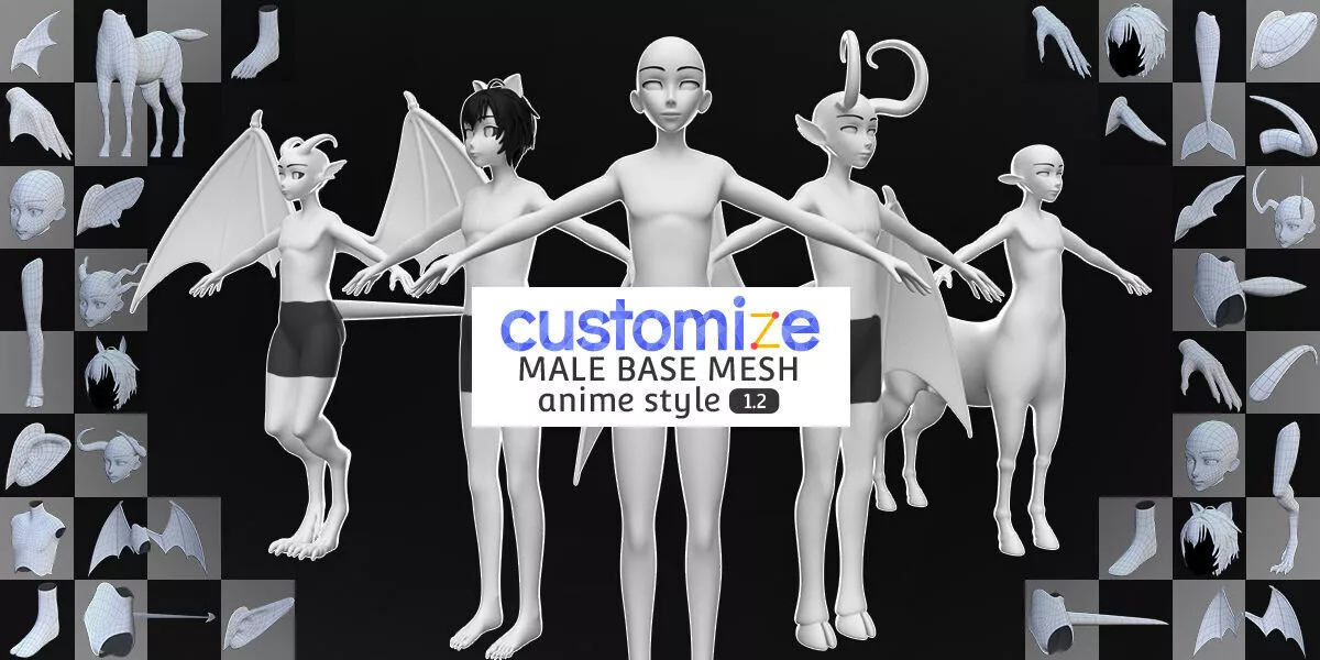 Customize Male Base Mesh-Anime Style Low-poly 3D model