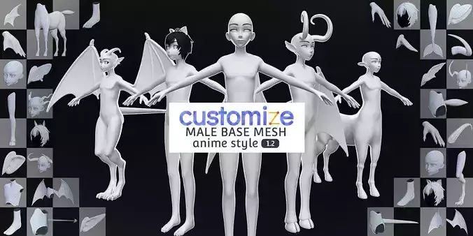 Customize Male Base Mesh-Anime Style Low-poly 3D model