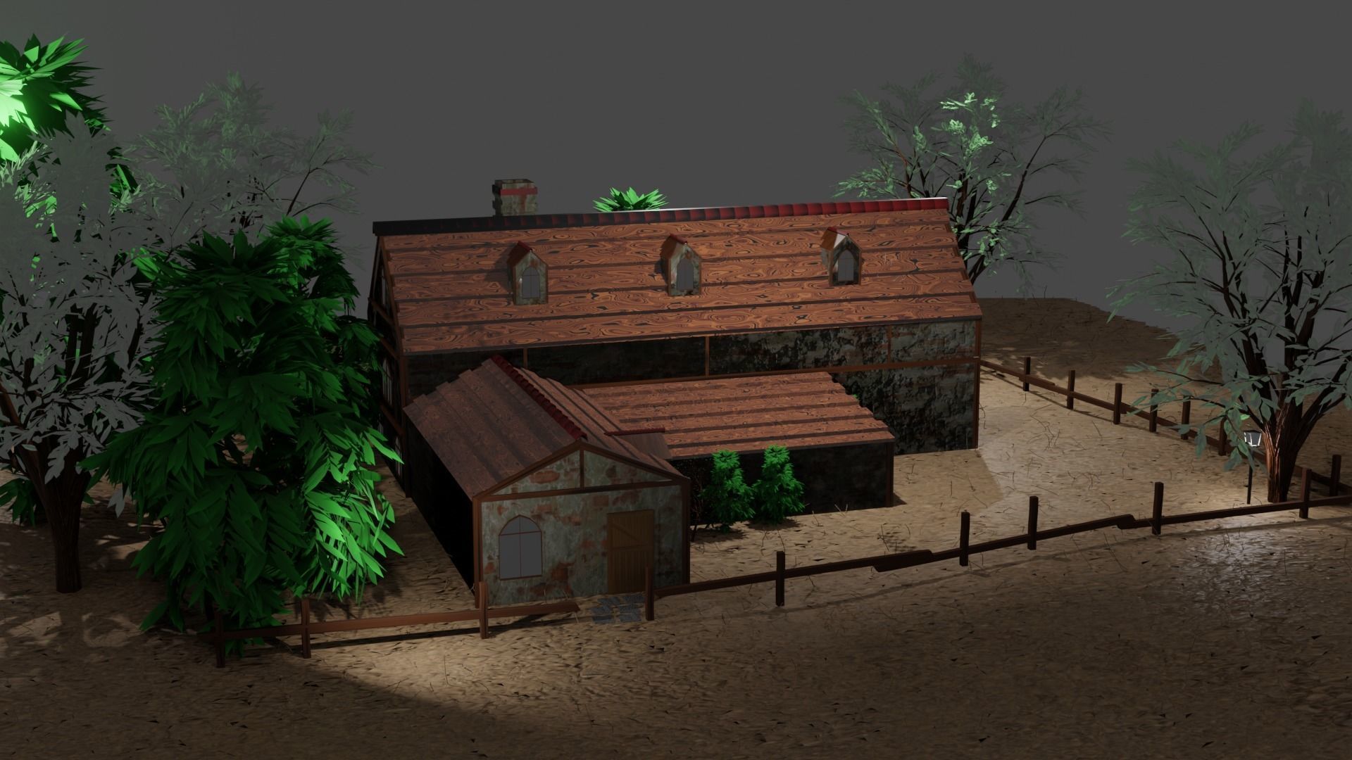 village old house low poly Low-poly 3D model_4