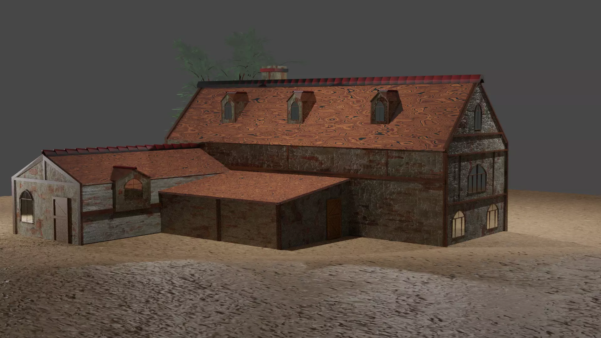 village old house low poly Low-poly 3D model_0