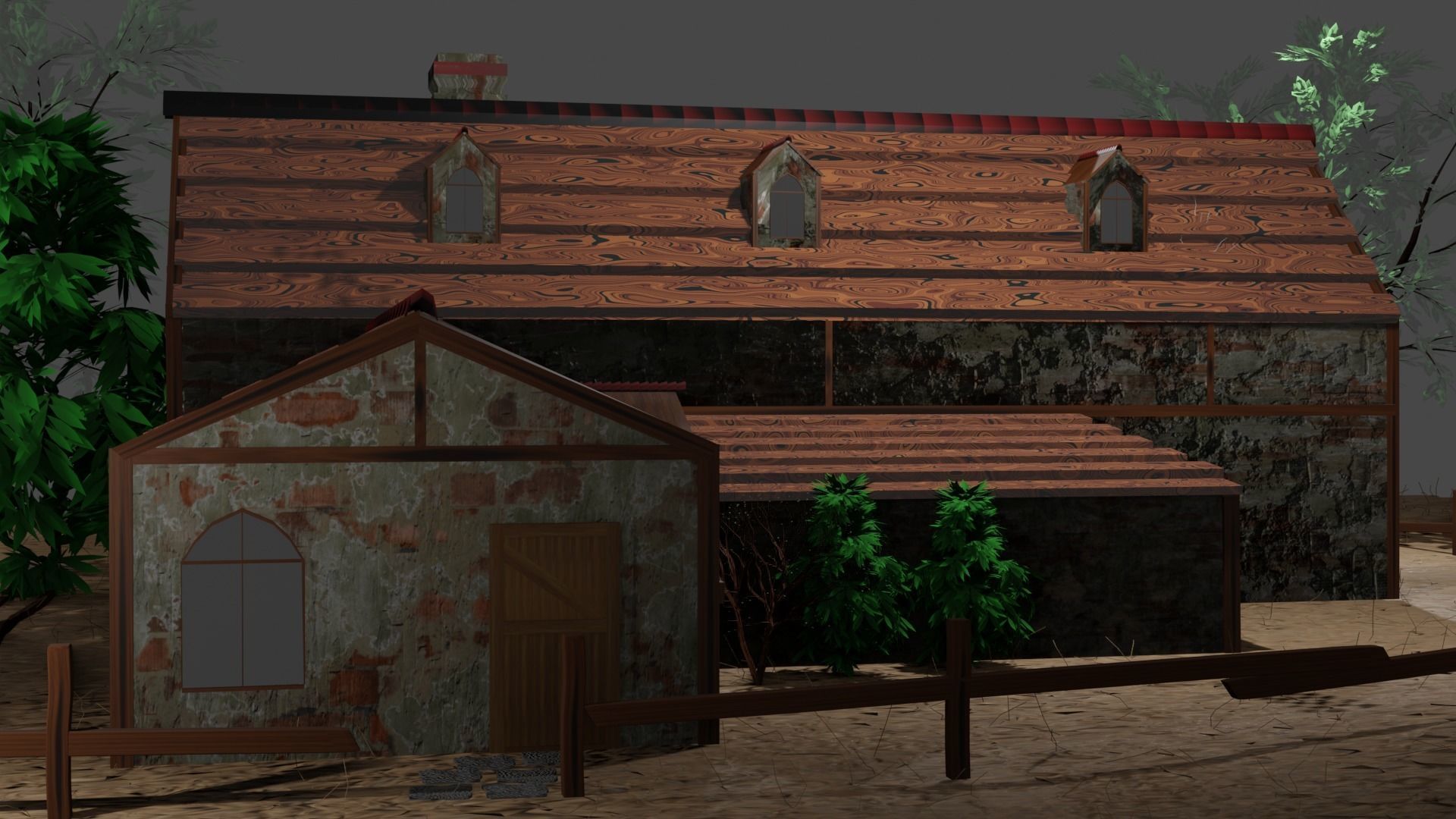 village old house low poly Low-poly 3D model_2