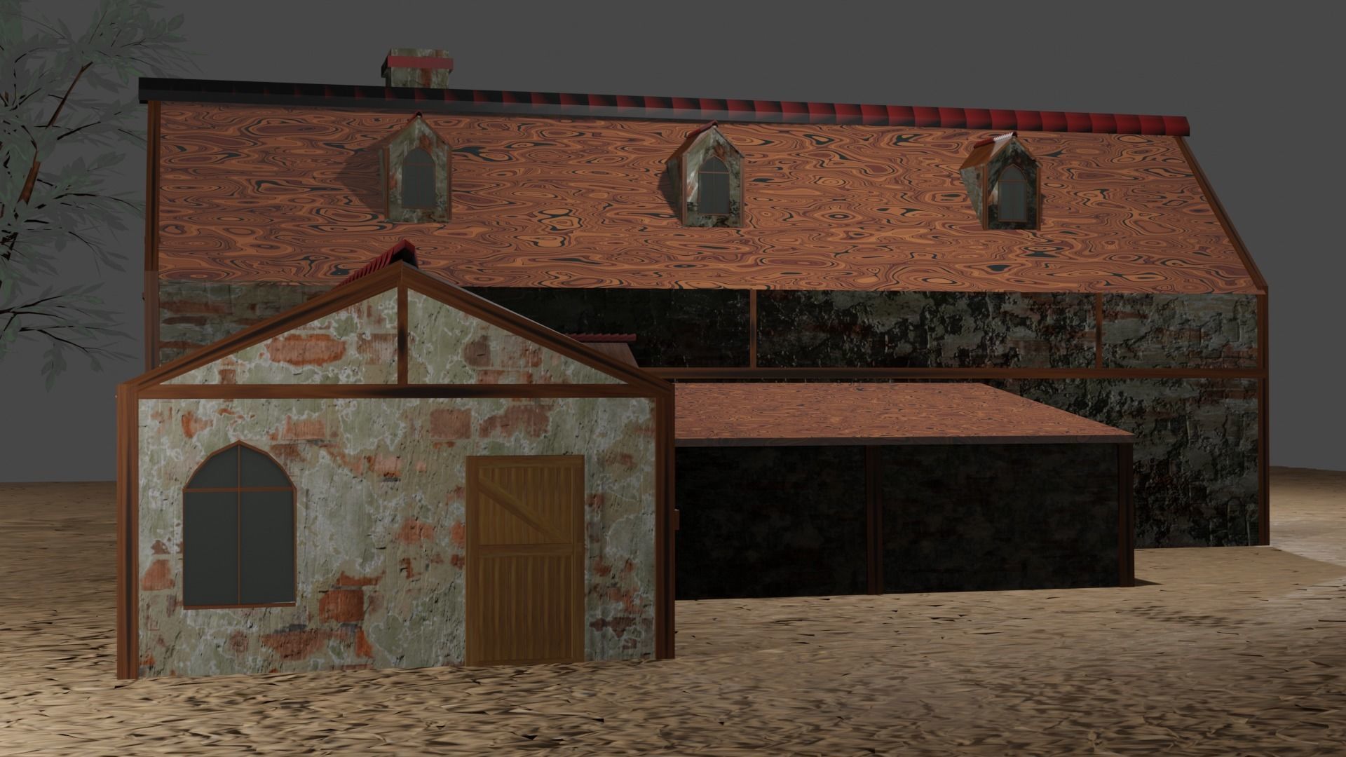 village old house low poly Low-poly 3D model_1