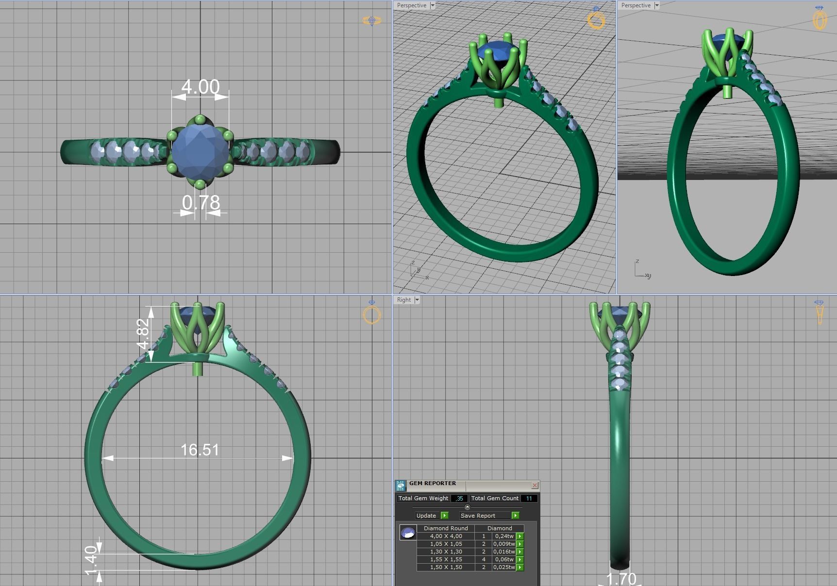 Classic Solitaire ring 4mm Stone  Two Shank version 3dmodel 3D print model_8