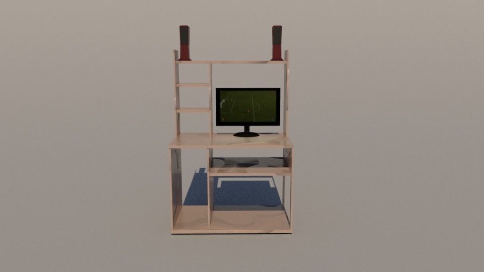 Table with monitor and Speakers Low-poly 3D model_2