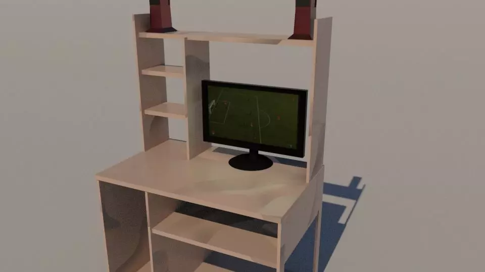 Table with monitor and Speakers Low-poly 3D model_0
