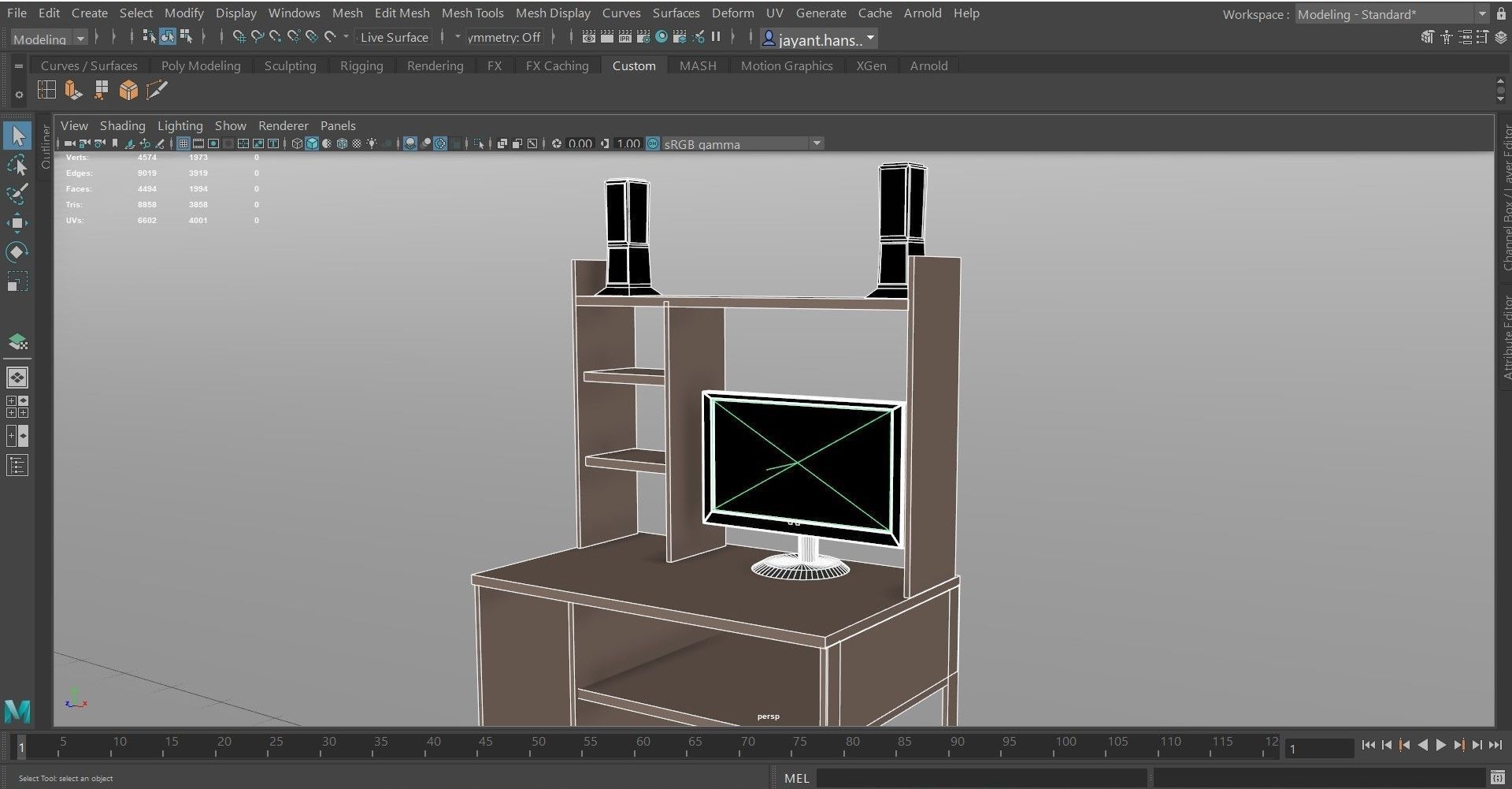 Table with monitor and Speakers Low-poly 3D model_3
