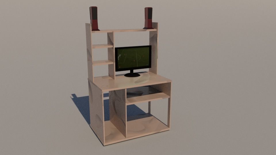 Table with monitor and Speakers Low-poly 3D model_1