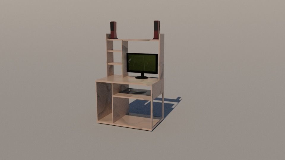 Table with monitor and Speakers Low-poly 3D model_6