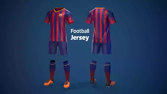 Football Jersey full outfit Barcelona Team  Low-poly 3D model