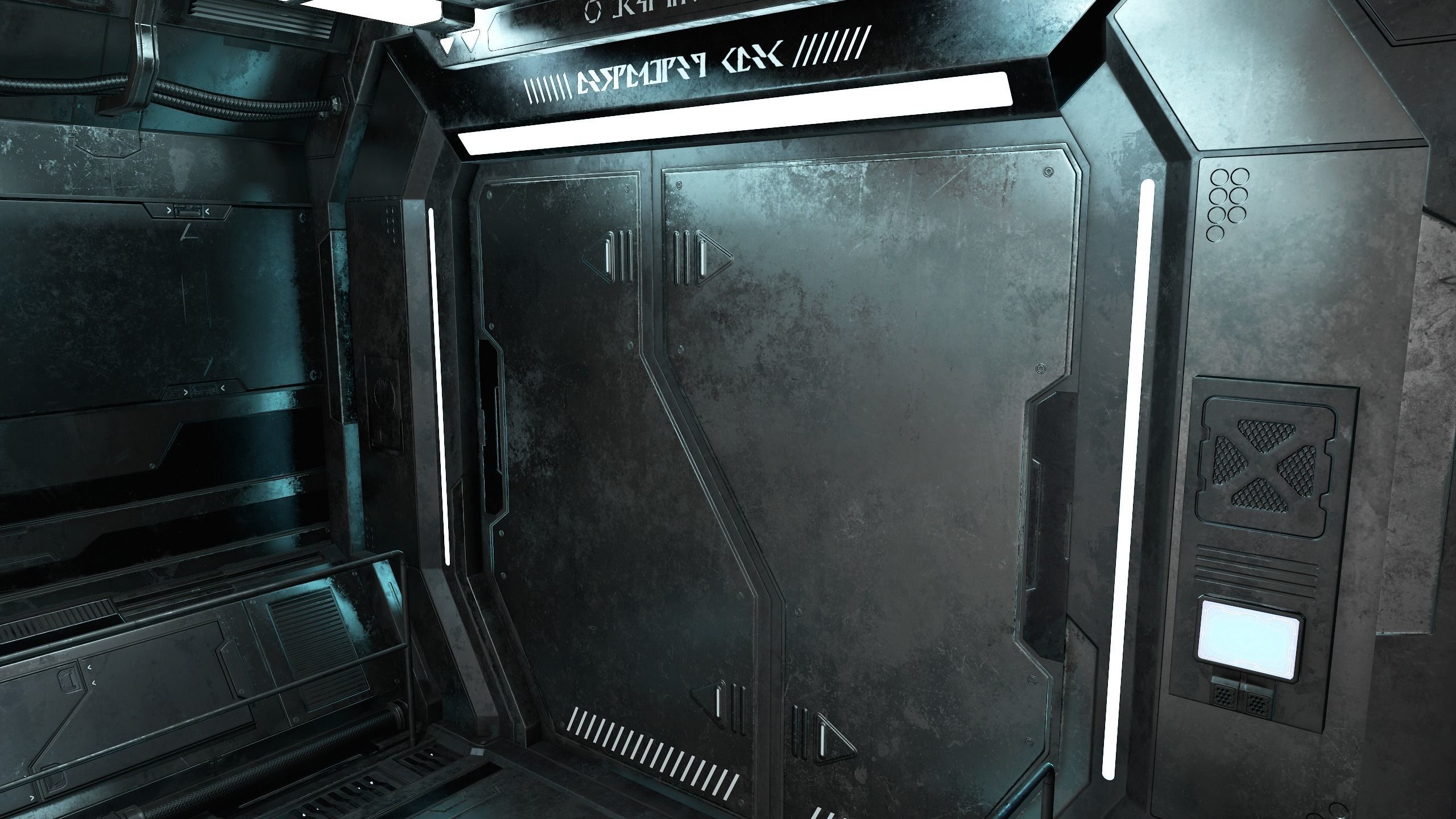 Sci-Fi Modular Corridor with Door Ver 1 Low-poly 3D model_4