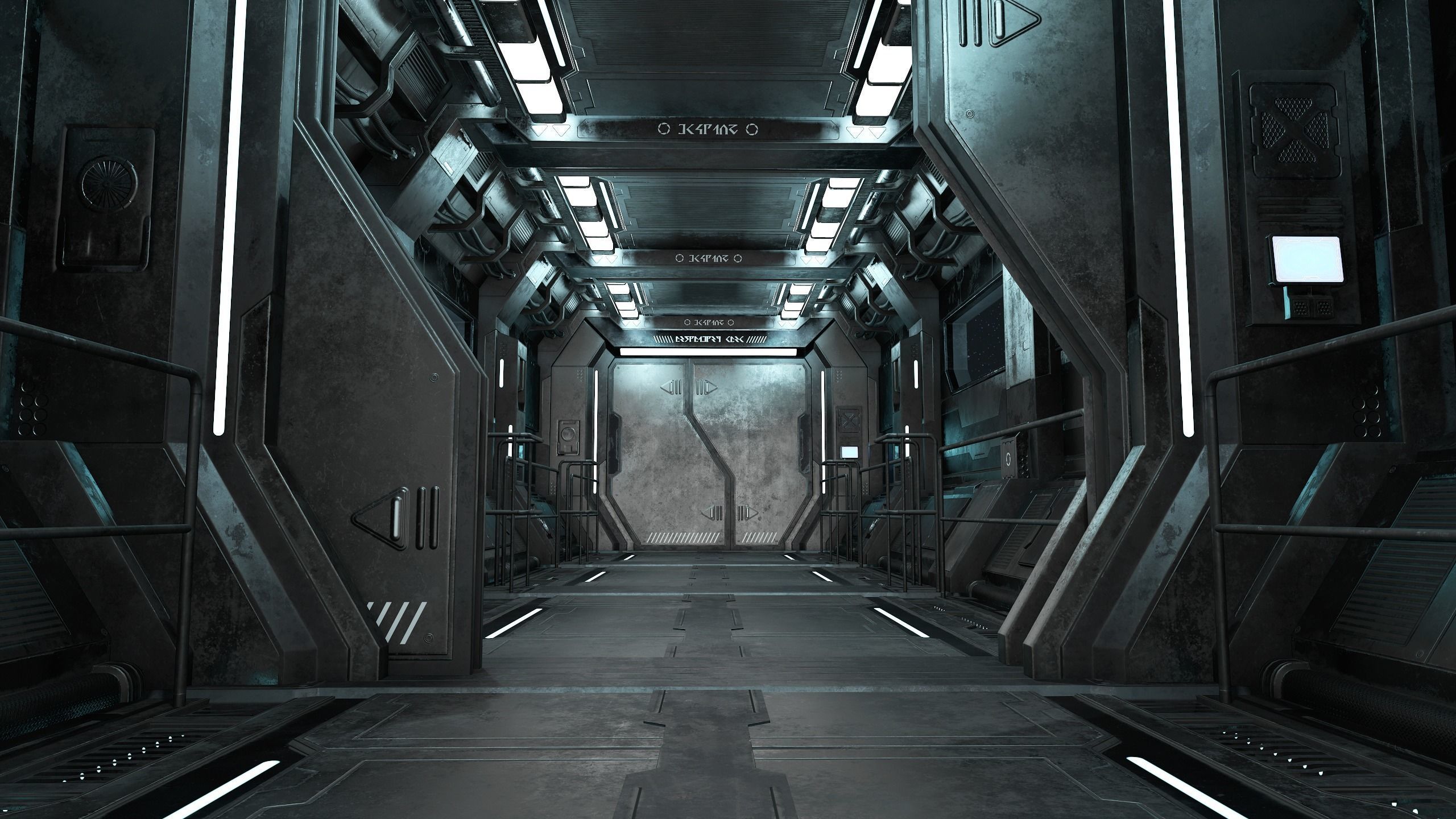 Sci-Fi Modular Corridor with Door Ver 1 Low-poly 3D model_2