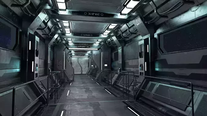 Sci-Fi Modular Corridor with Door Ver 1 Low-poly 3D model
