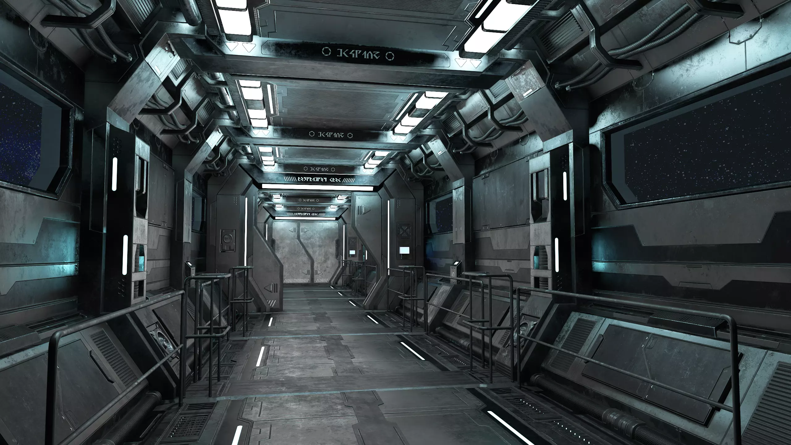 Sci-Fi Modular Corridor with Door Ver 1 Low-poly 3D model_0