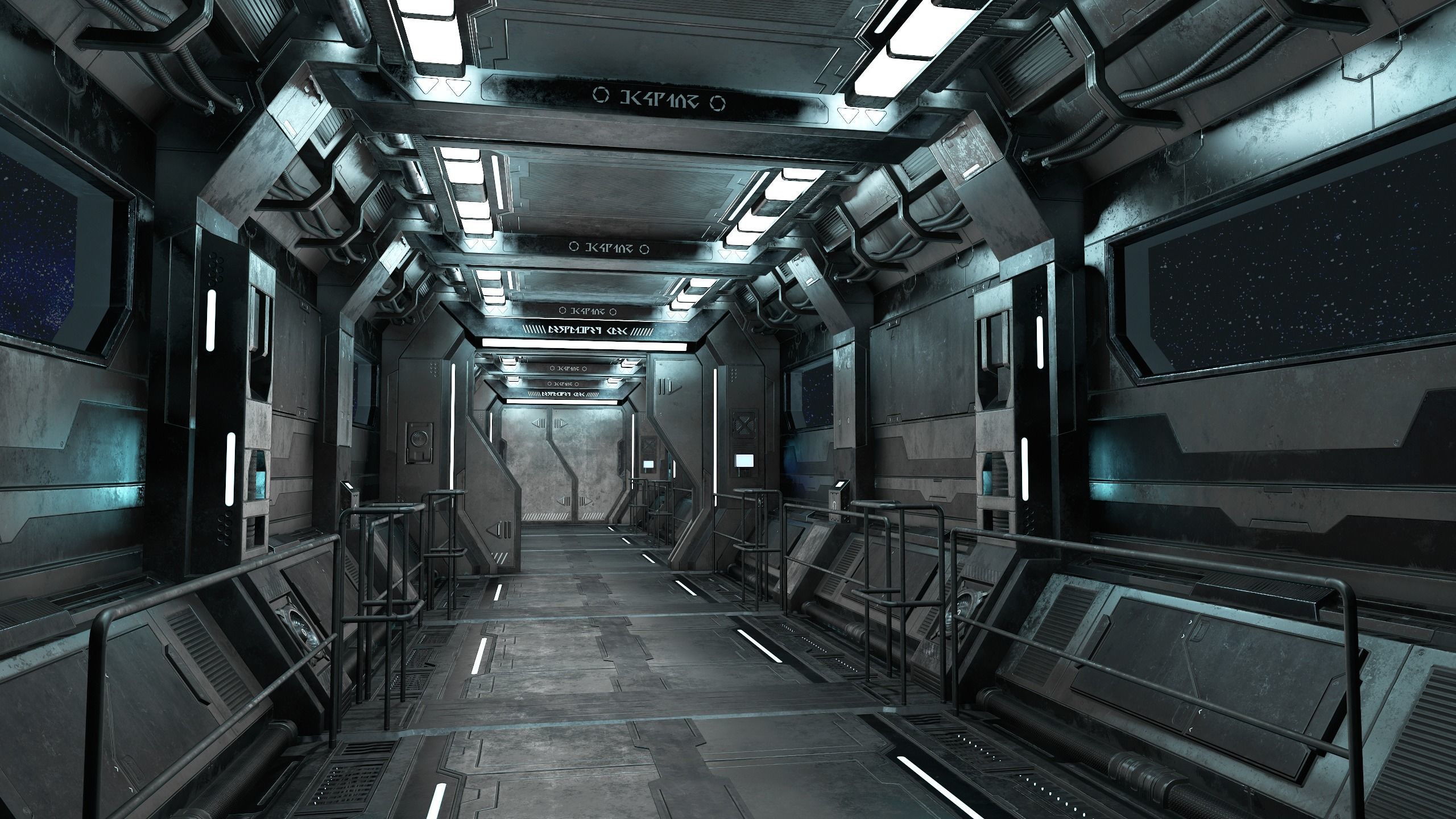 Sci-Fi Modular Corridor with Door Ver 1 Low-poly 3D model_0
