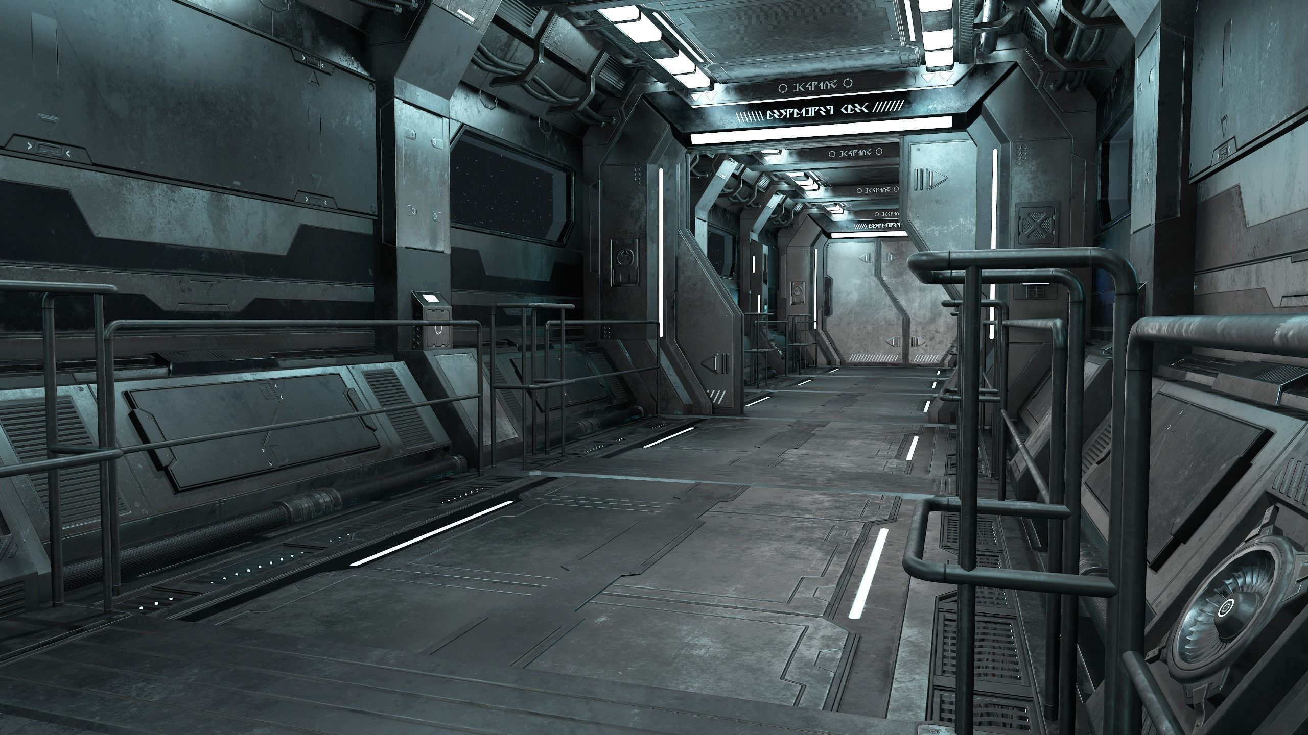 Sci-Fi Modular Corridor with Door Ver 1 Low-poly 3D model_1
