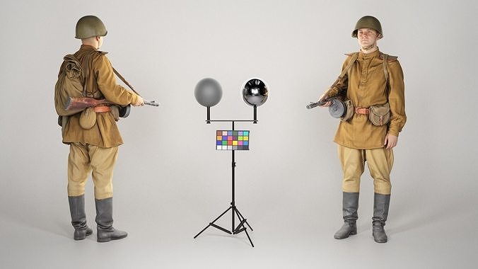 Soviet private soldier with machine gun 224 Low-poly 3D model