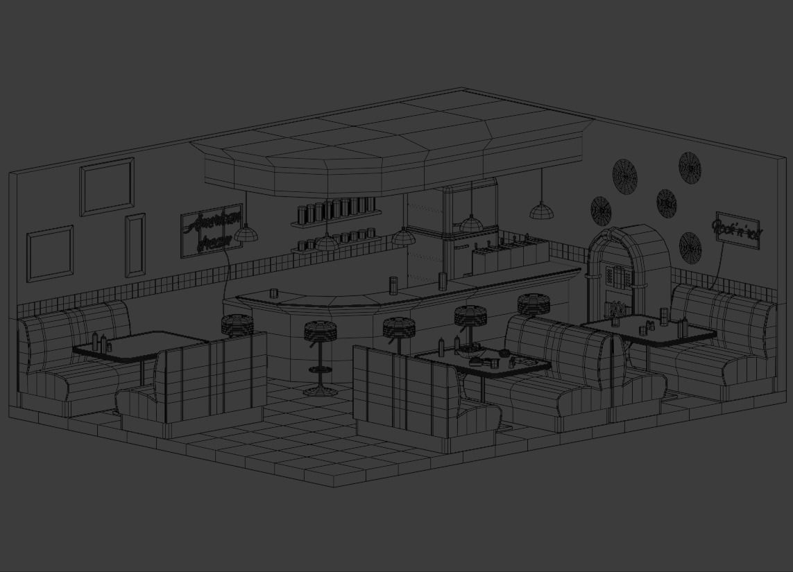 American Diner Low-poly 3D model_2