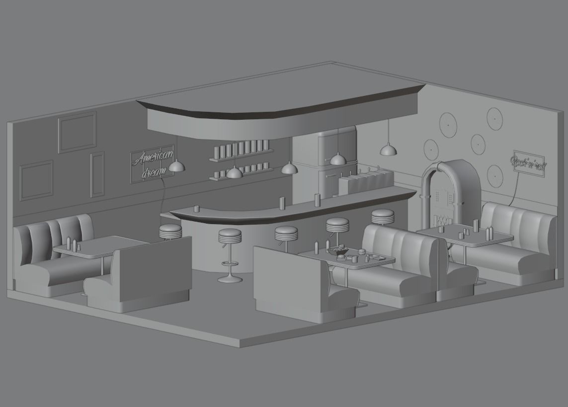 American Diner Low-poly 3D model_1
