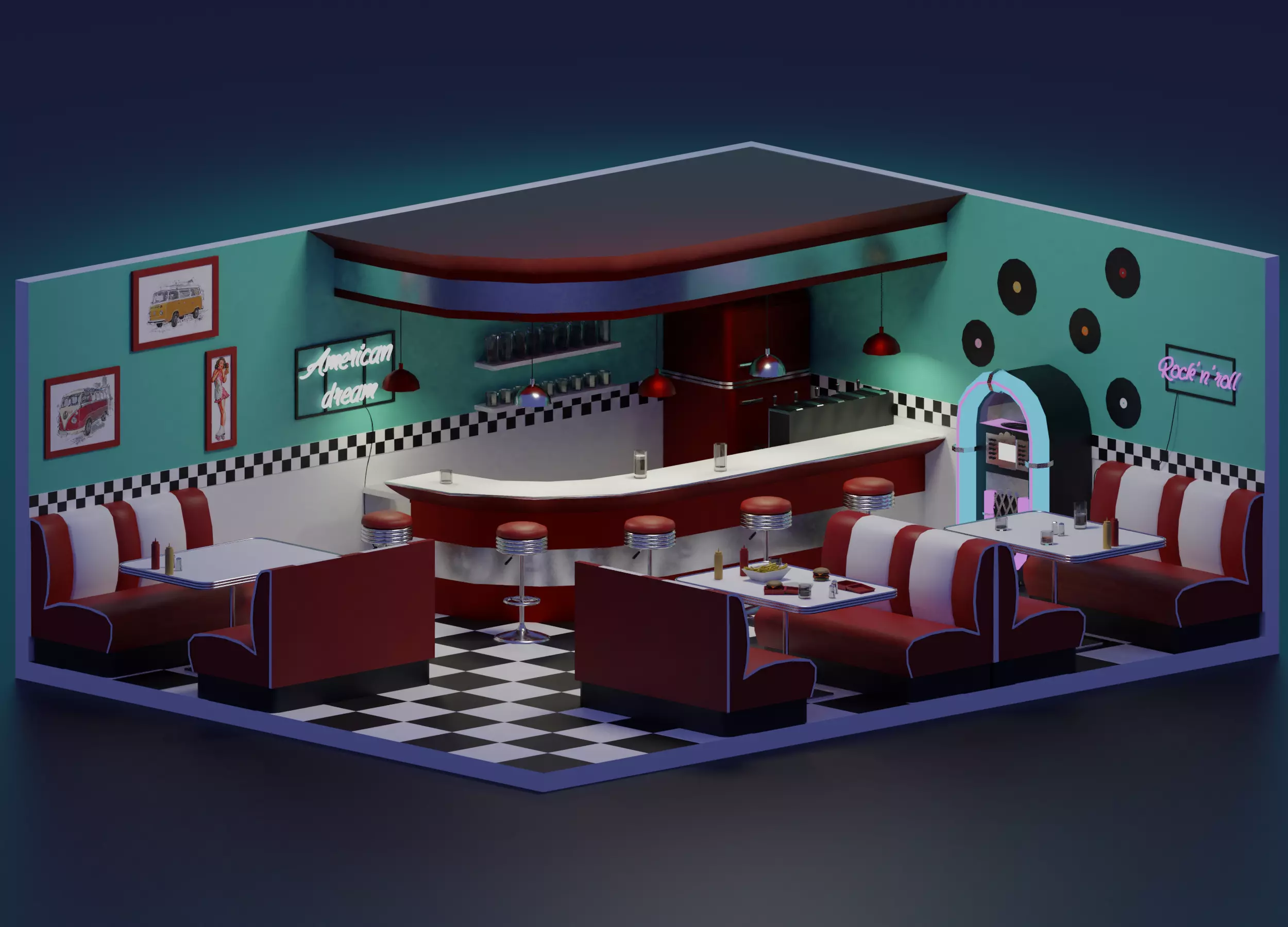 American Diner Low-poly 3D model_0