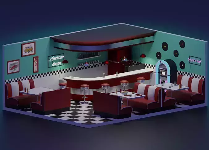 American Diner Low-poly 3D model