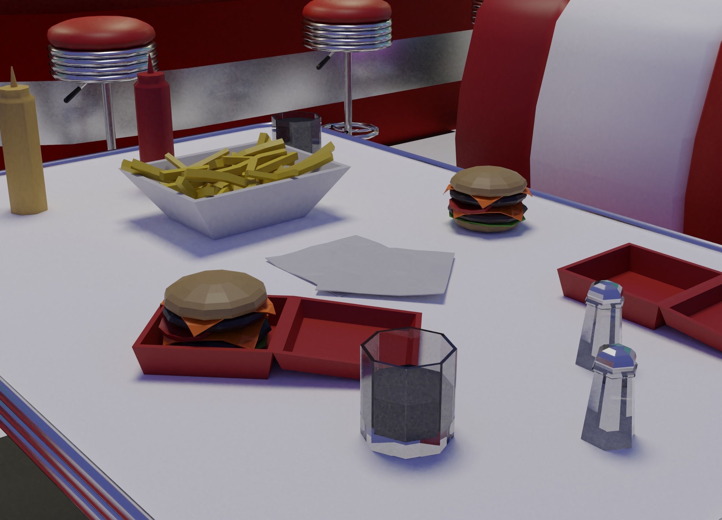 American Diner Low-poly 3D model_10