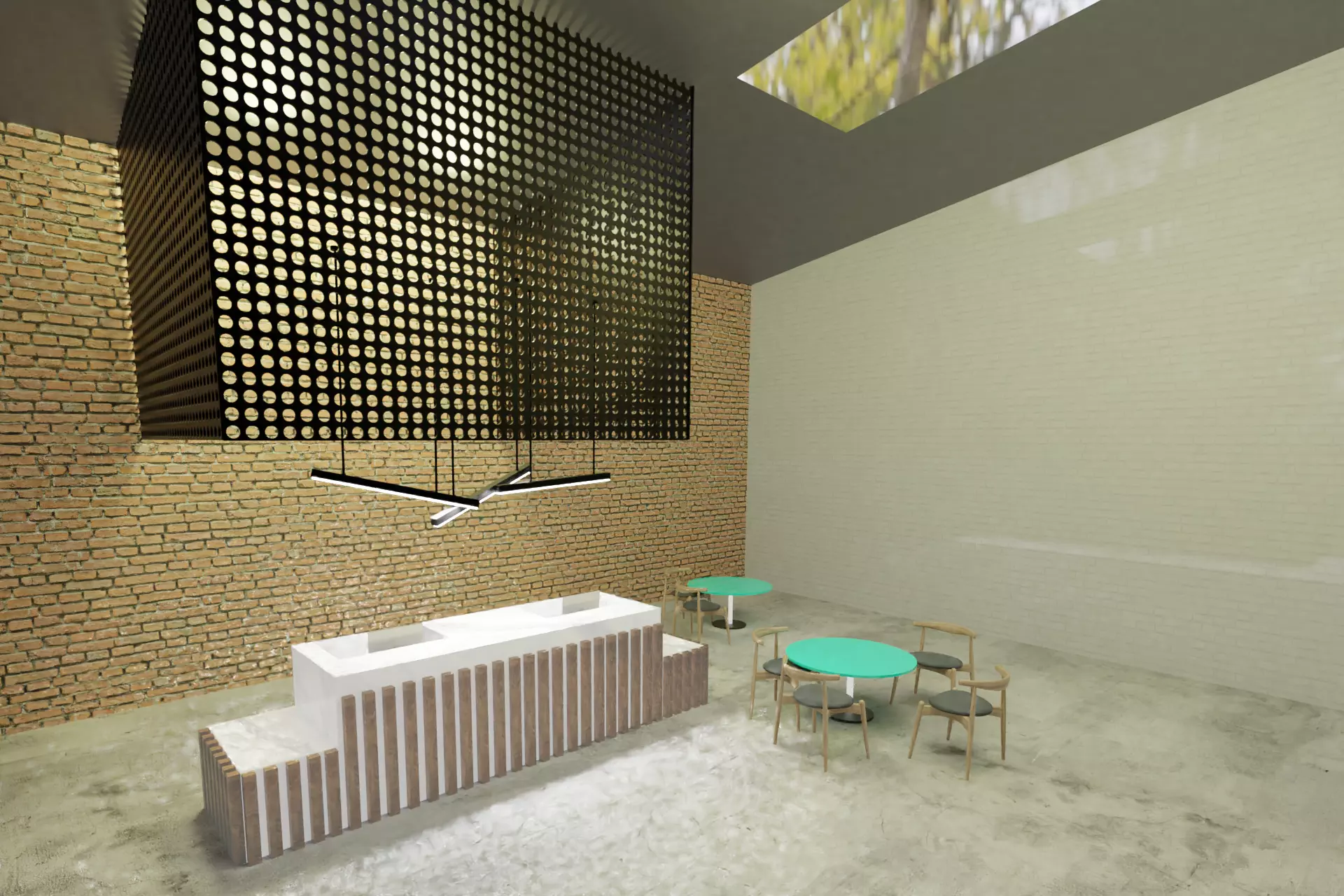 Modern office reception area with industrial look and feel 3D model_0