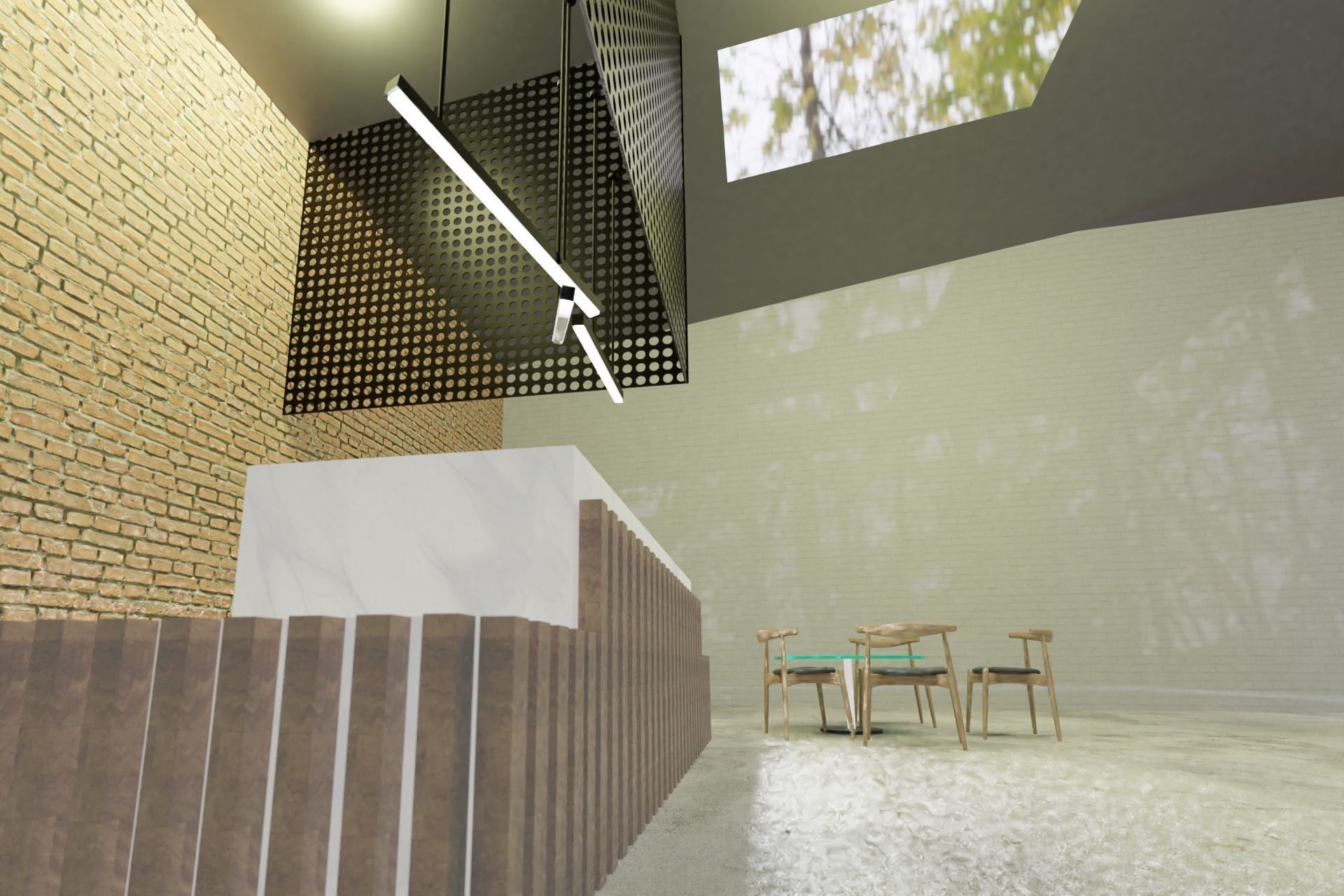 Modern office reception area with industrial look and feel 3D model_2