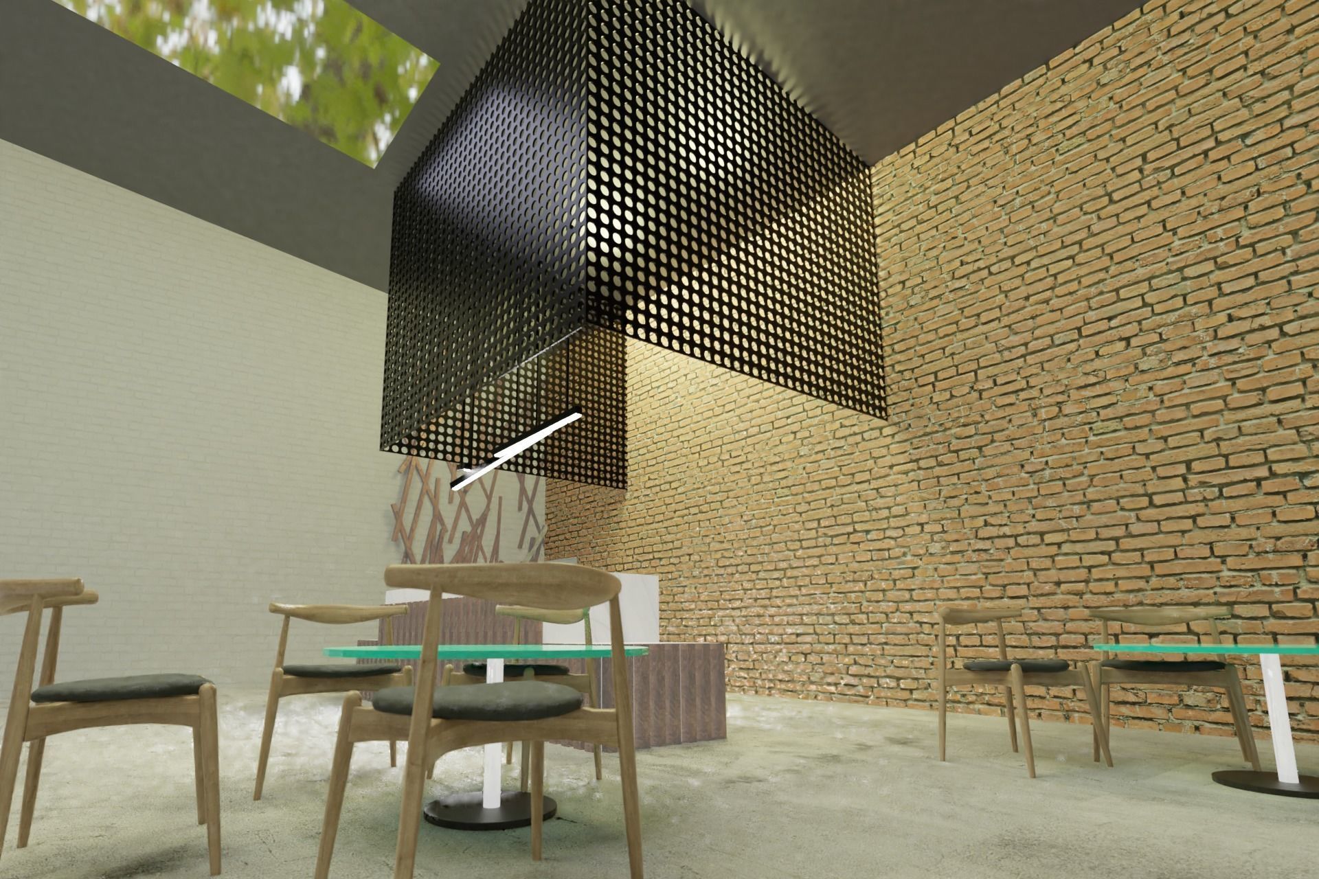 Modern office reception area with industrial look and feel 3D model_4