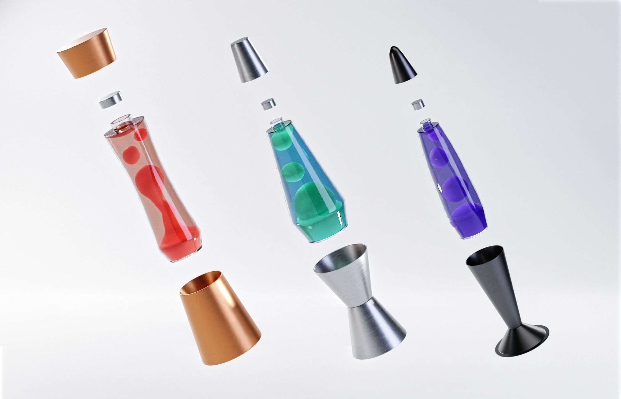 Set of Retro Lava Lamps - Decorative Interior Pack Low-poly 3D model_7