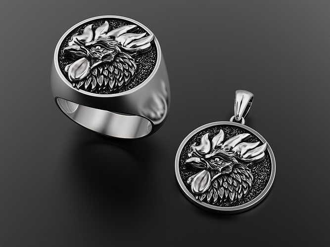 Rooster collection silver ring with 