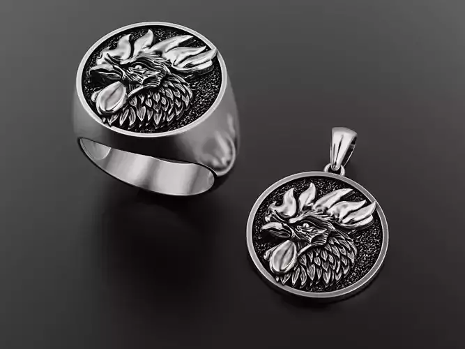Rooster collection silver ring with 