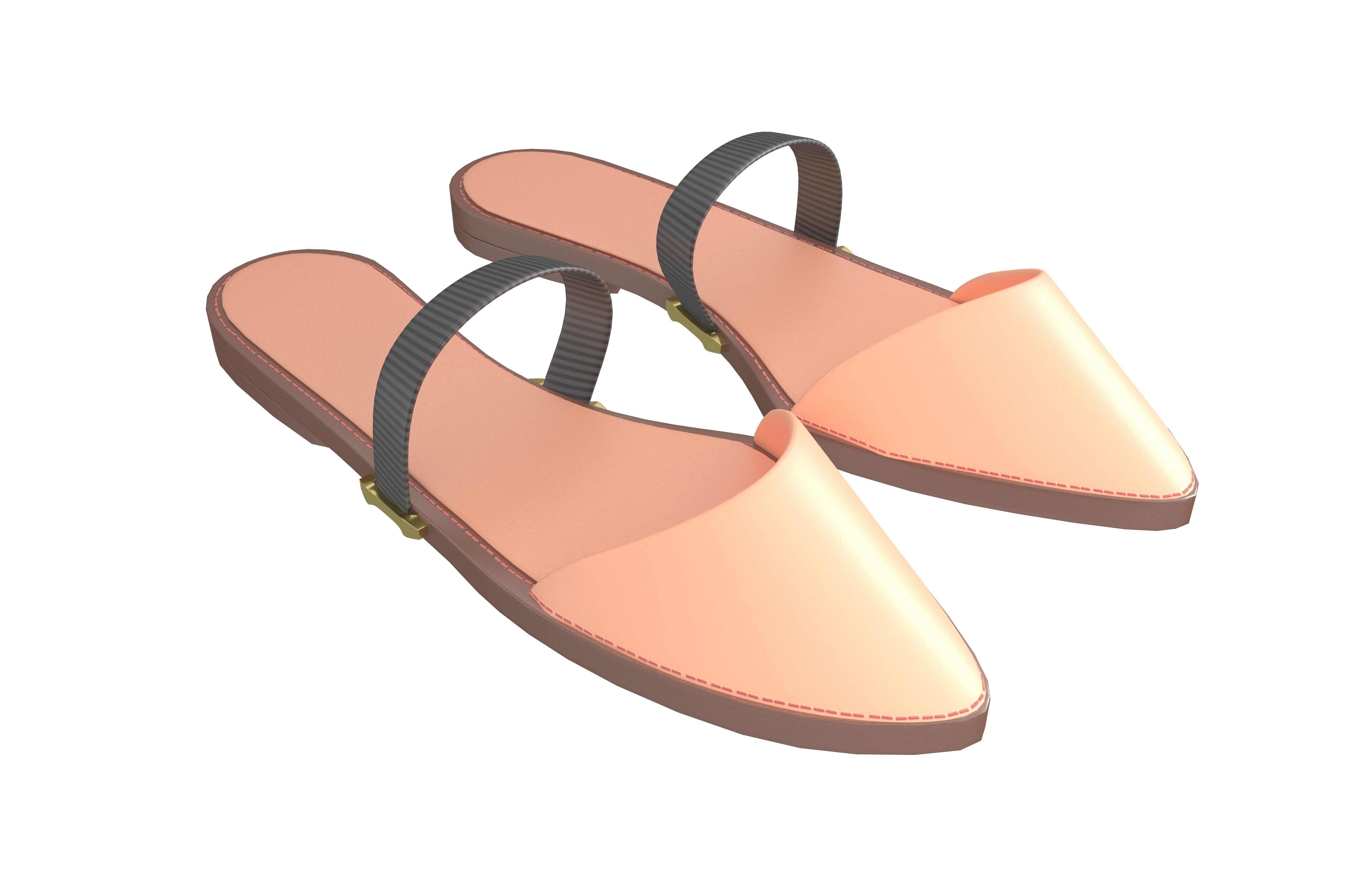 Pointed Flat Shoes v1 002 Low-poly 3D model_1