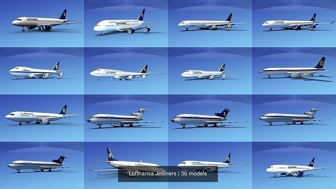 36 Lufthansa Jetliners 3D Model Collection