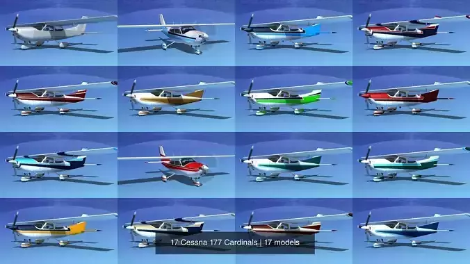17 Cessna 177 Cardinals 3D Model Collection