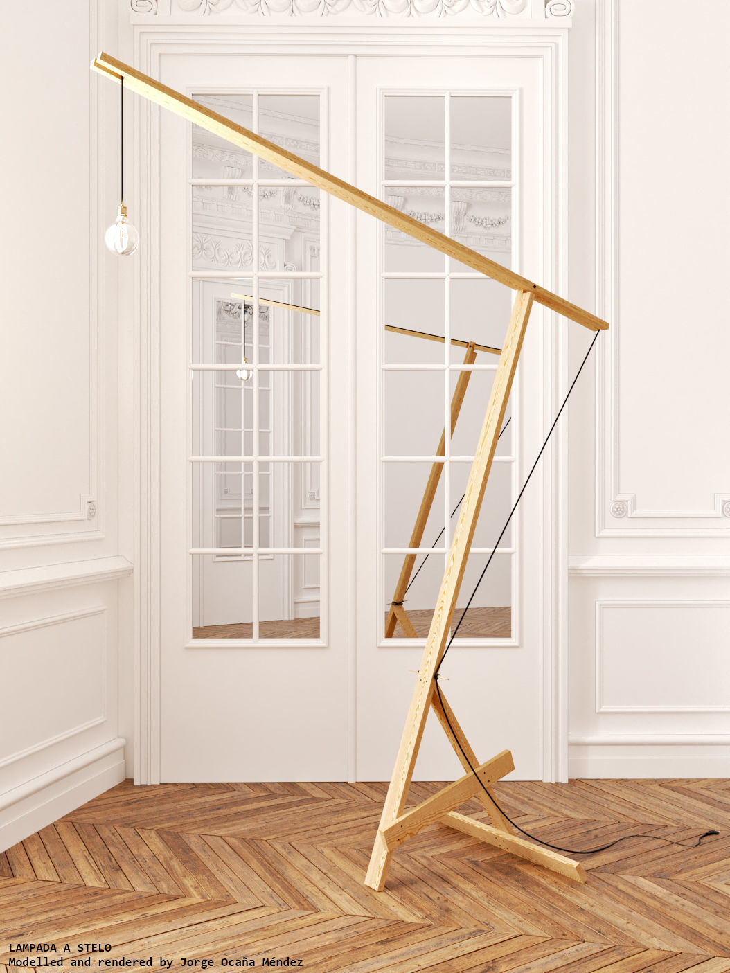 WOOD FLOOR LAMP - LAMPADA A STELO 3D model_4