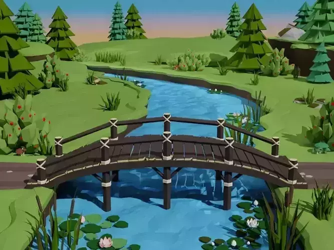 Low poly wooden bridge