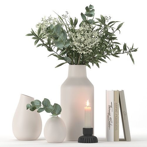 Bouquet of eucalyptus and hydrangea 3D model