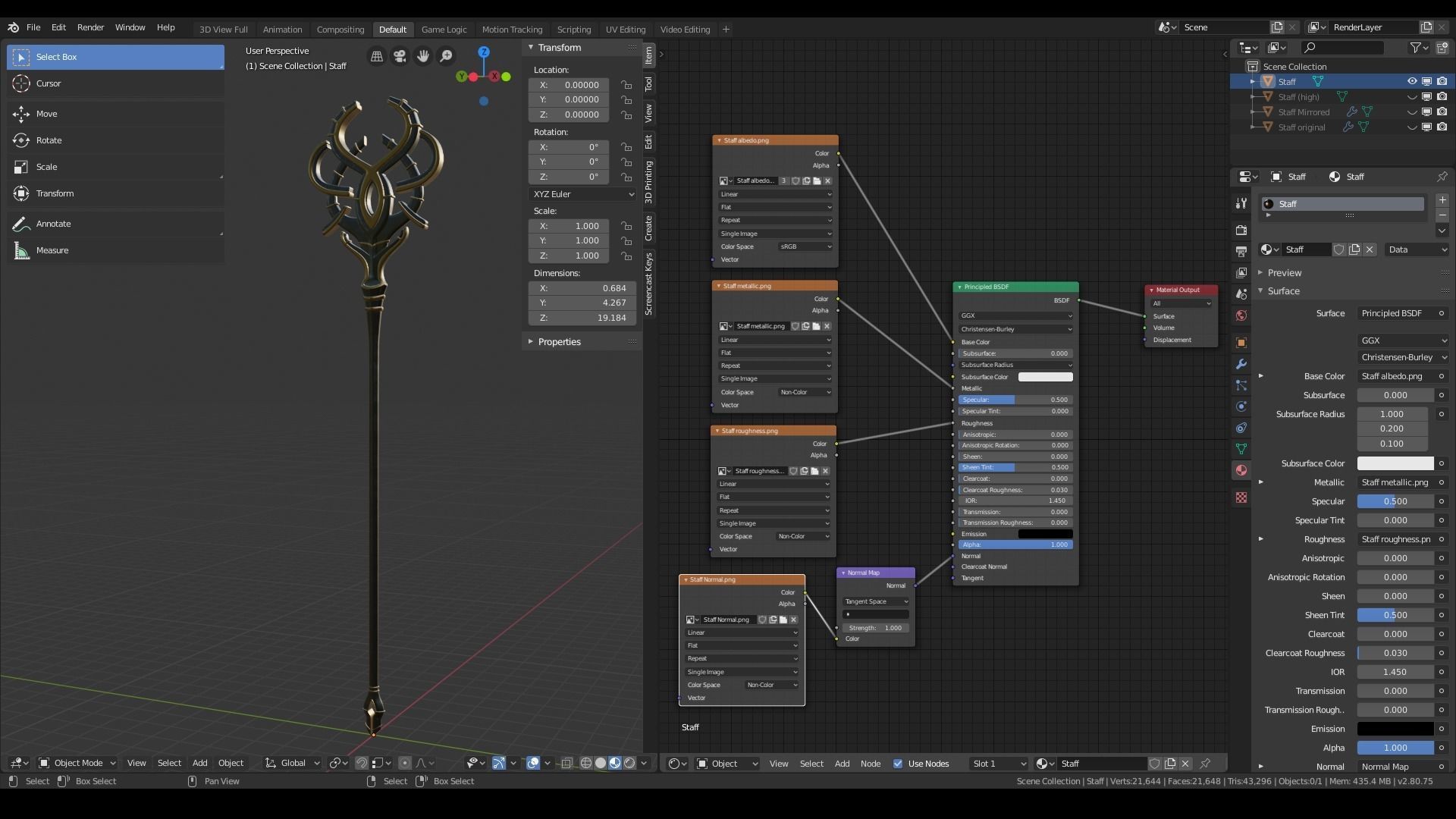 Magic Staff or Scepter Low-poly 3D model_5