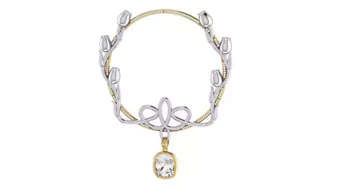 Pedant  Hoop Golden tulips  Art Deco